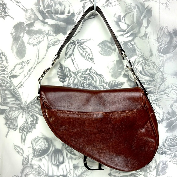 Christian Dior Vintage Y2k Era Brown Leather Embroidered Saddlebag Handbag - Picture 5 of 14